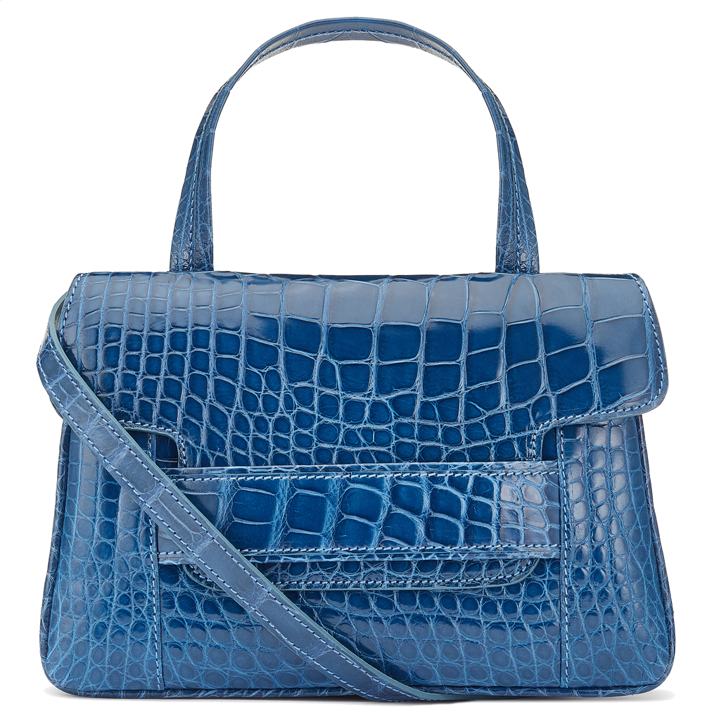 Aria blue Alligator crossbody top handle handbag